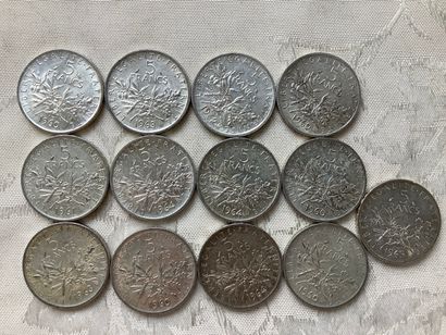 lot of 5 fr semeuse coins, 60s, for 157 grams...