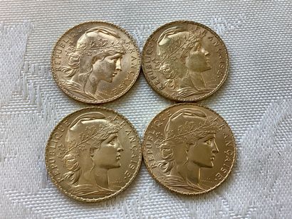 4 pièces 20 francs or, années 1910, 1912...