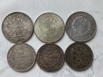 3 pèces de 50 fr hercule et 3 pièces de 10...