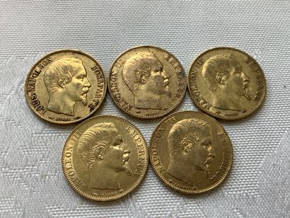 5 pièces 20 francs or, années 1852, 1854,...