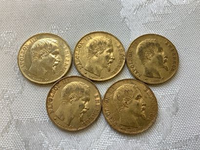 5 pièces 20 francs or, années 1855, 1857,...