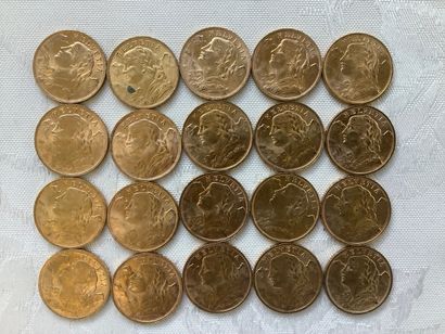 20 pièces 20 francs or, années 1922, 1927,...