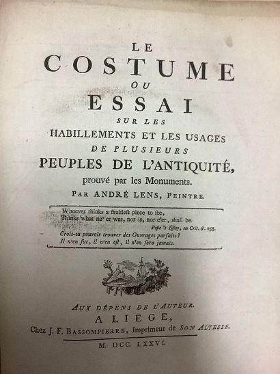 LENS André, Le costume ou essai sur les habillements...