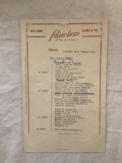 Ensemble de deux menus de FAUCHON datés du...