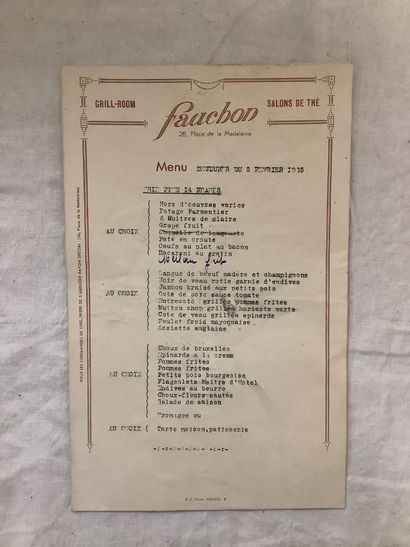 Ensemble de deux menus de FAUCHON datés du...