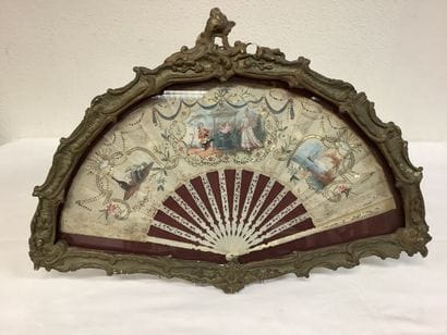 Éventail en tissu, peint, sous cadre, avec...