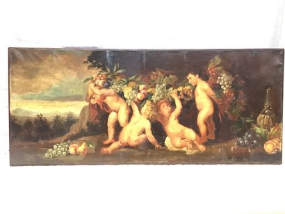 Huile sur toile, panneau décoratif figurant...