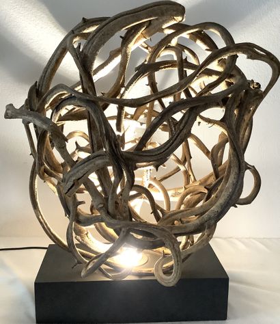 Lampe liane, fonctionnelle sur pied laqué...
