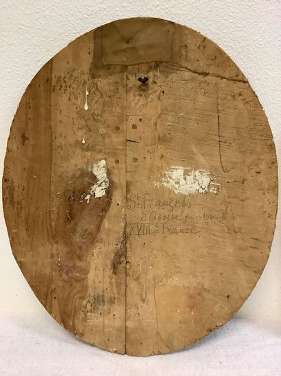 Paire de profils en bois et stuc dorés, XVIIIème...