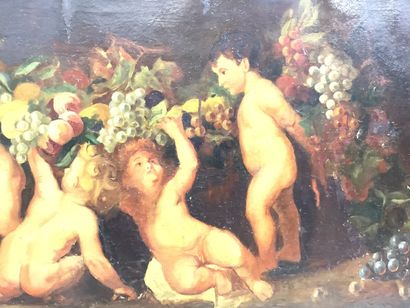 Huile sur toile, panneau décoratif figurant...