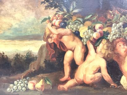 Huile sur toile, panneau décoratif figurant...