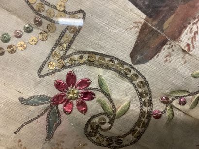Éventail en tissu, peint, sous cadre, avec...