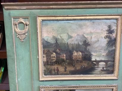 Grand trumeau XIXème bois et toile, à décor...
