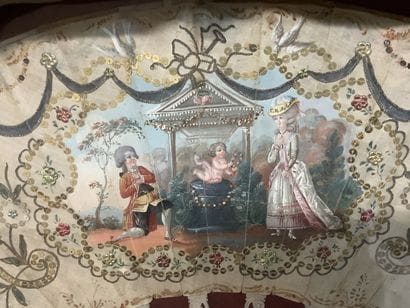 Éventail en tissu, peint, sous cadre, avec...