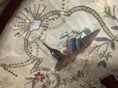Éventail en tissu, peint, sous cadre, avec...