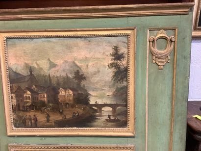 Grand trumeau XIXème bois et toile, à décor...
