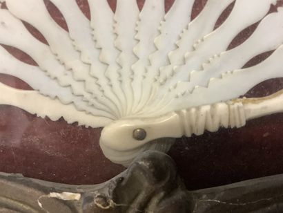 Éventail en tissu, peint, sous cadre, avec...