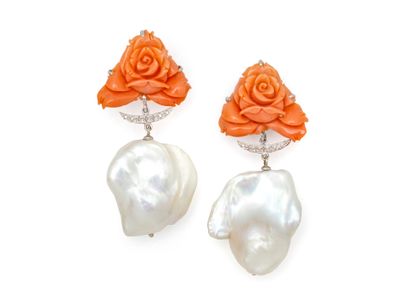 Paire de pendants d'oreilles en or gris 585...
