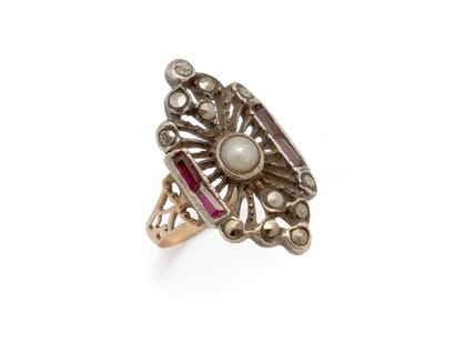 Bague marquise en or rose 750 et argent 800...