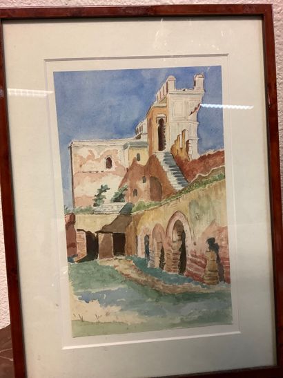 Lot comprenant une gouache représentant un...