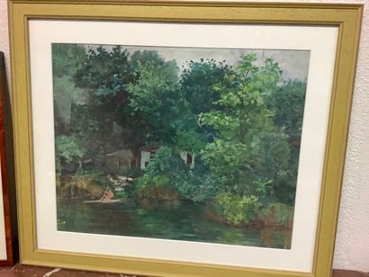 Lot comprenant une gouache représentant un...