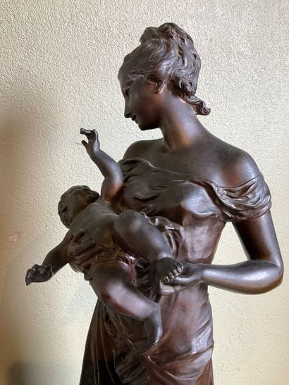 Mother and child. Bronze by Auguste Moreau....