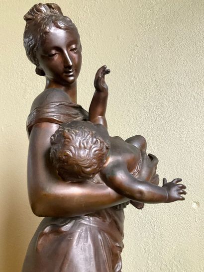 Mother and child. Bronze by Auguste Moreau....