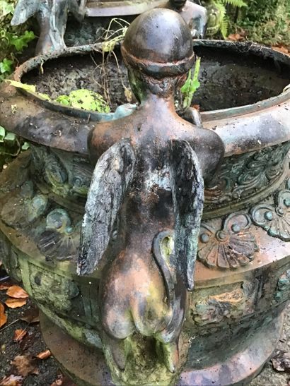 Pair of cast bronze vases decorated with...