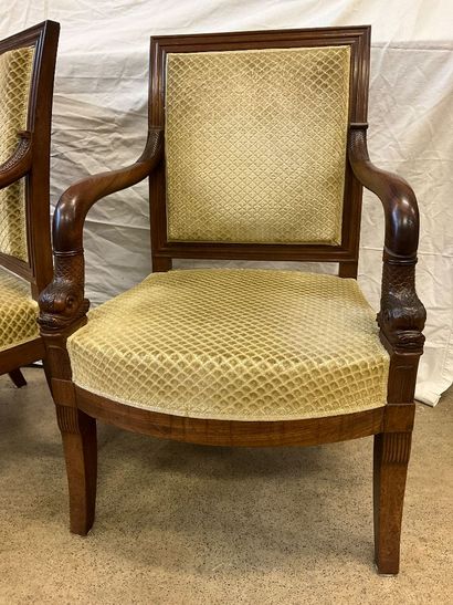 Pair of Empire style armchairs, decorated...
