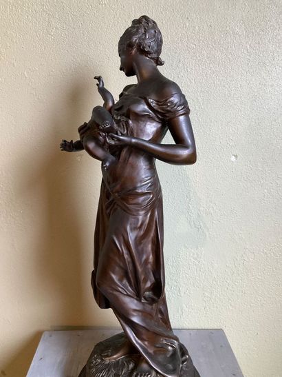Mother and child. Bronze by Auguste Moreau....