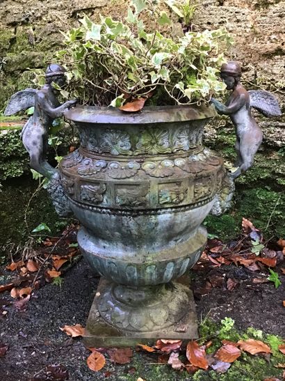 Pair of cast bronze vases decorated with...