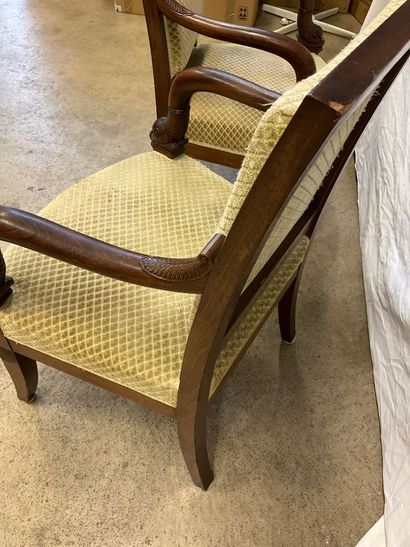 Pair of Empire style armchairs, decorated...