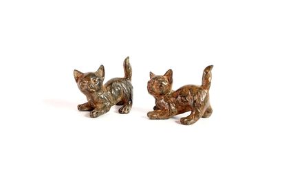 Pair of small cats playing, bronze subjects...