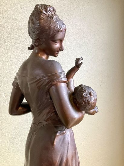 Mother and child. Bronze by Auguste Moreau....