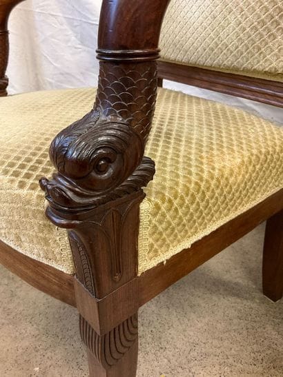 Pair of Empire style armchairs, decorated...