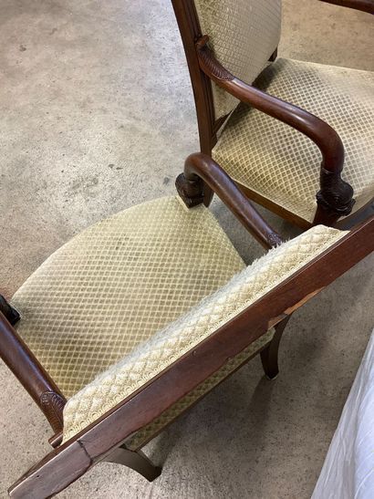 Pair of Empire style armchairs, decorated...
