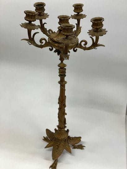 a bronze candlestick, six candles. Late 19th...