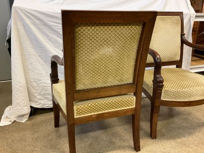 Pair of Empire style armchairs, decorated...