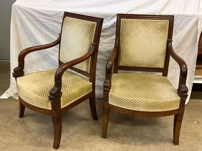 Pair of Empire style armchairs, decorated...