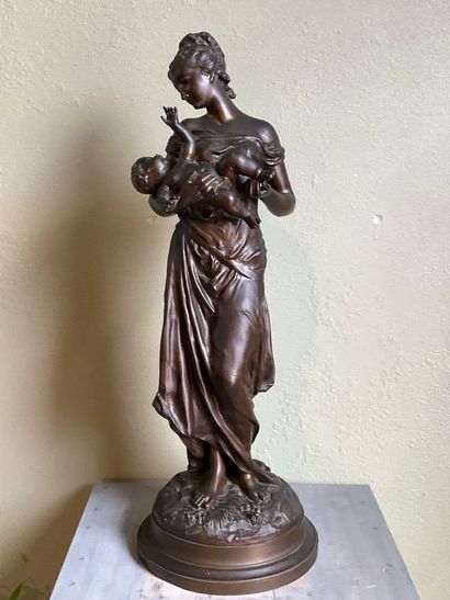 Mother and child. Bronze by Auguste Moreau....