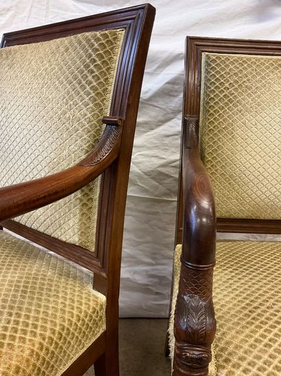 Pair of Empire style armchairs, decorated...