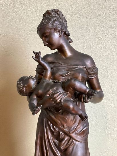 Mother and child. Bronze by Auguste Moreau....