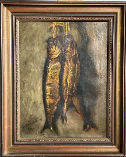Fish: an oil on canvas, dated 1860, signed...