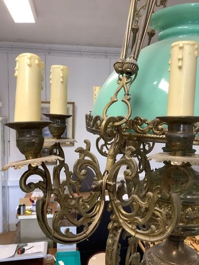 Large 9-light suspension chandelier, gilded...
