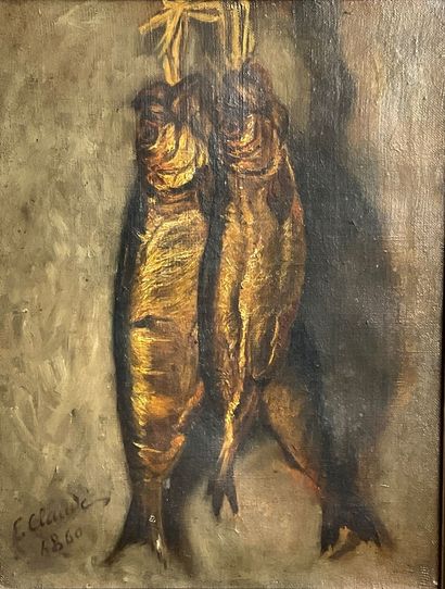 Fish: an oil on canvas, dated 1860, signed...