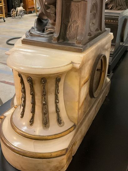 A late 19th century mantel clock. White marble...