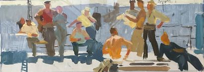 An oil on canvas, Marine format, depicting...