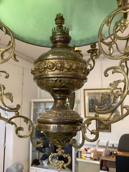 Large 9-light suspension chandelier, gilded...