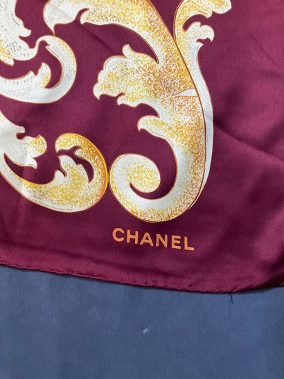 Chanel Bordeaux scarf with floral and arabesque...