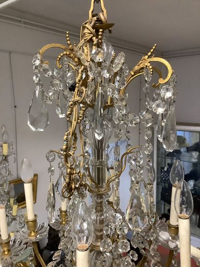 Large chandelier with crystal pendants and...